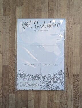 Get Shit Done Daily Planner - White with Black Floral Accents. DIY Coloring.
